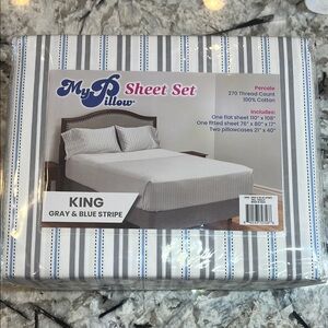 Gray and Blue Striped Bedding Sheets
